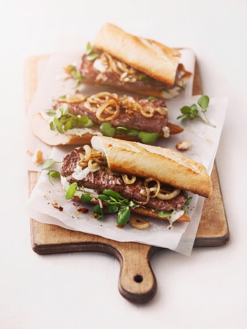 Steak sandwiches with onions