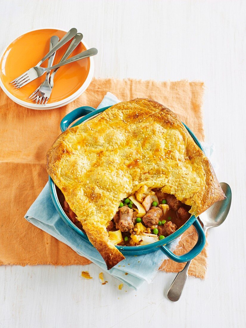 Sausage and lentil pie