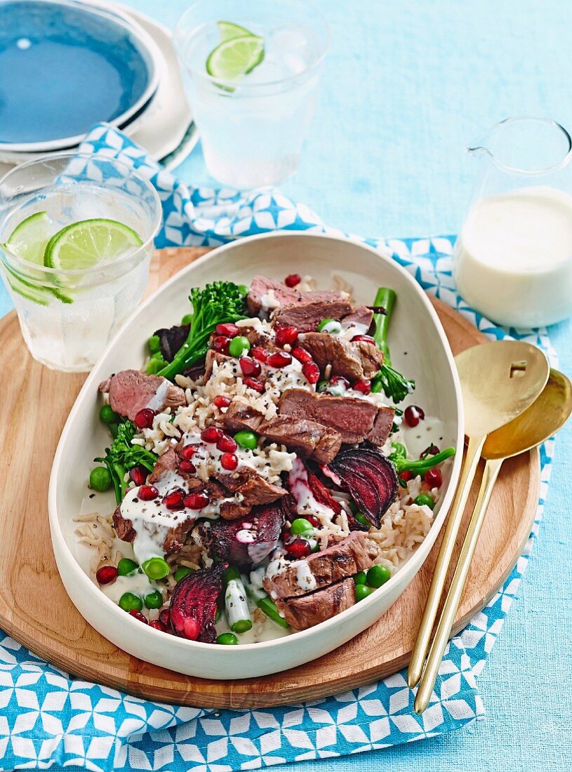 Lamb and beetroot rice salad