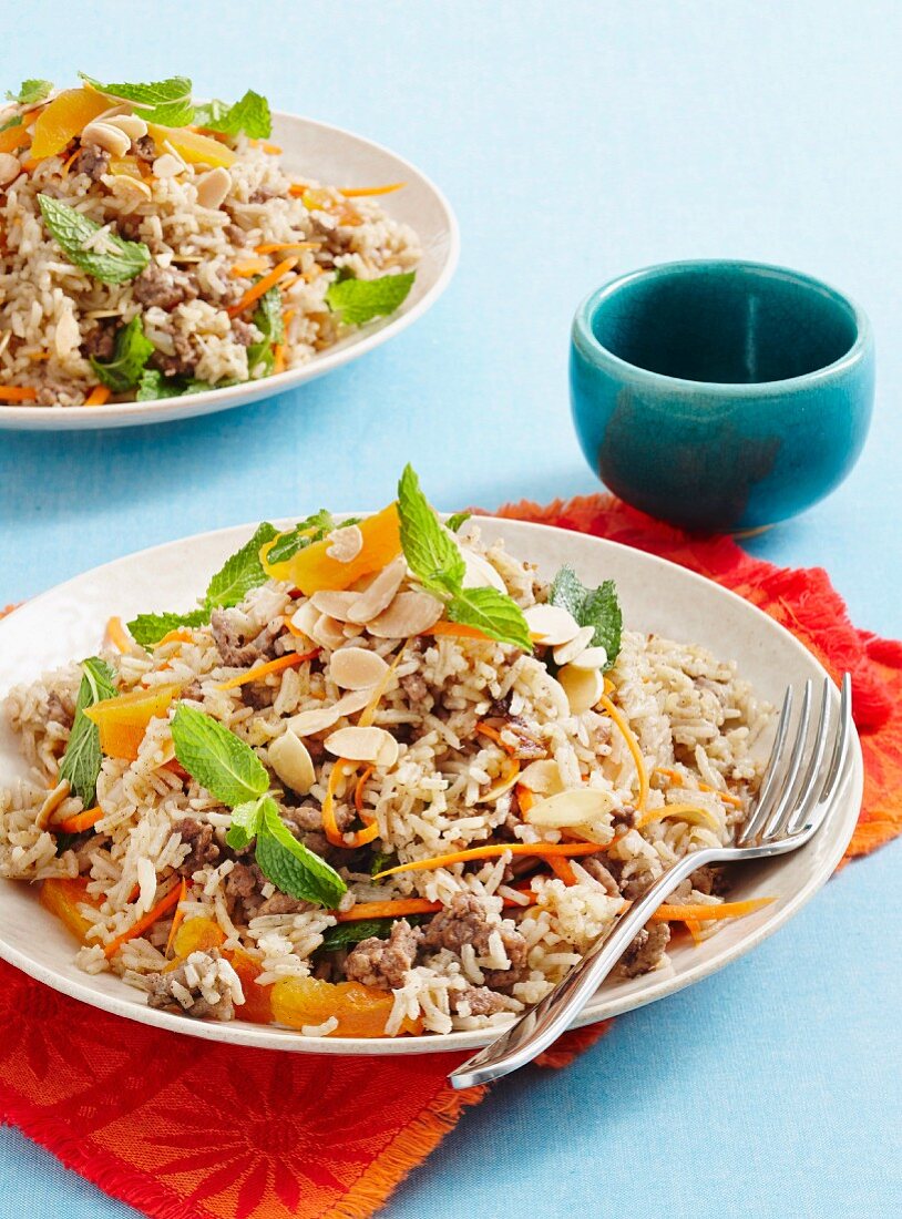 Pilaf with lamb and apricots