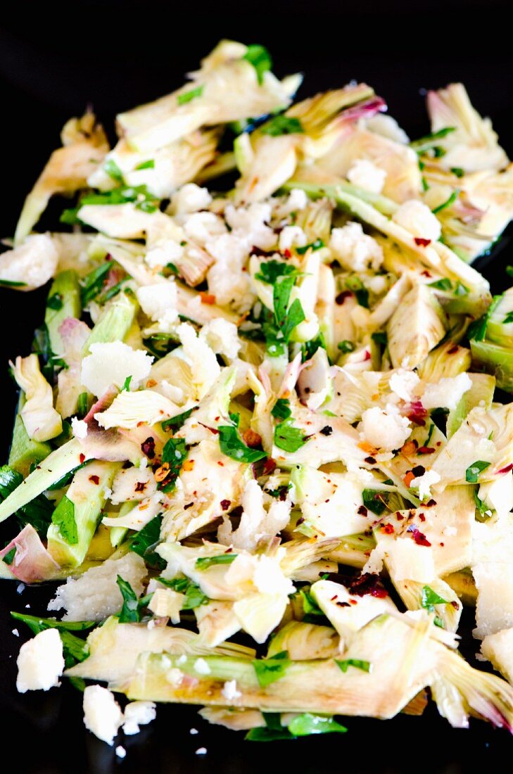 Artichoke and Parmesan salad with dried chilli flakes