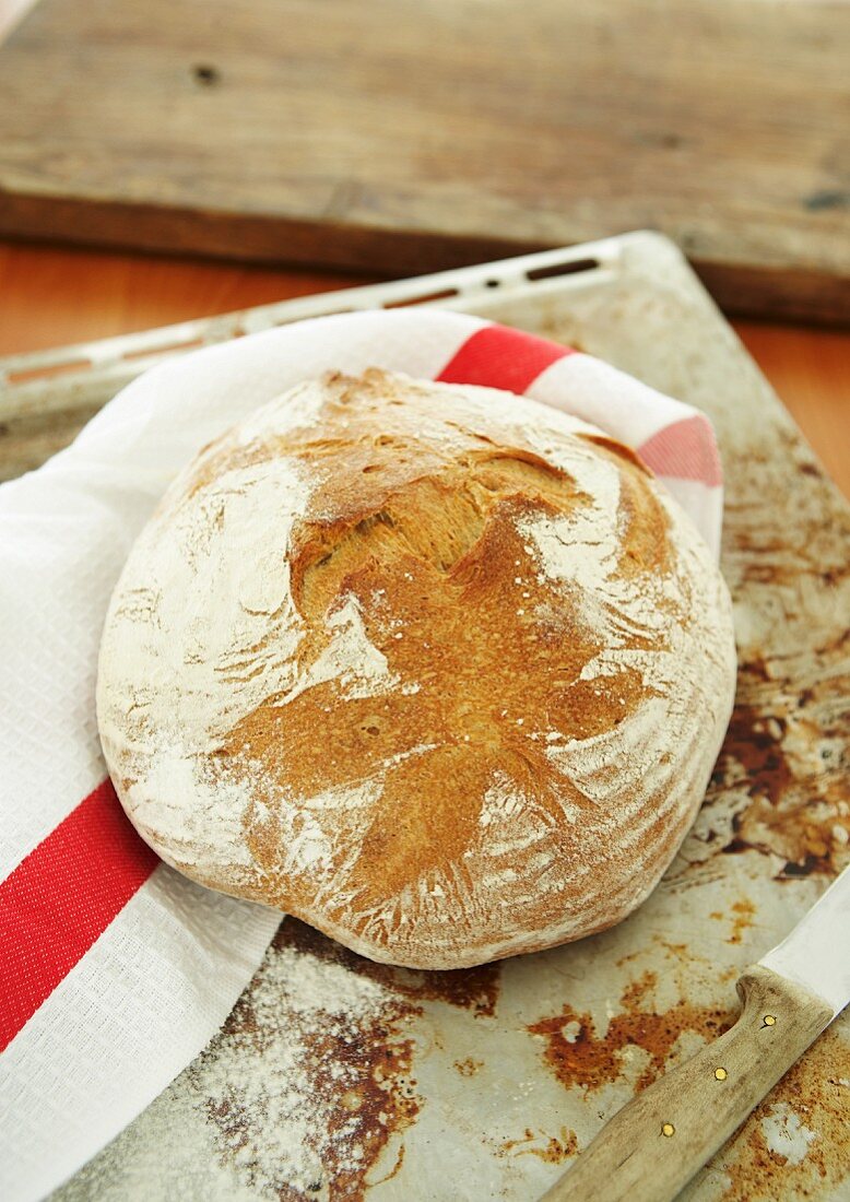 French country bread on a baking tray