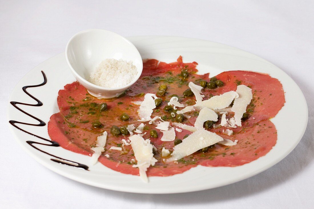 Beef carpaccio with capers and parmesan