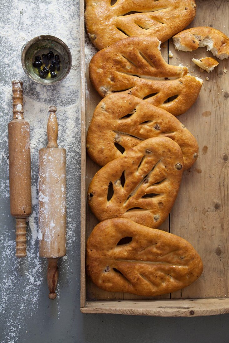 Olive focaccia (seen from above)