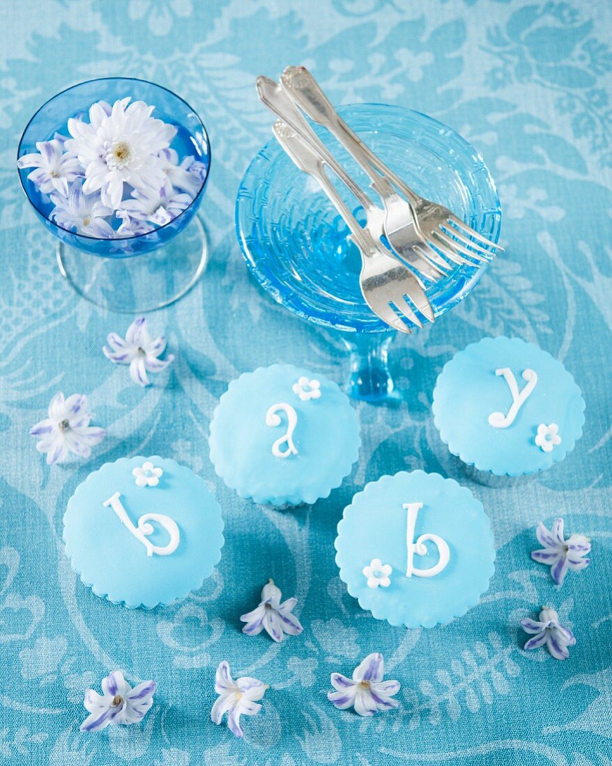 Blue cupcakes for a christening