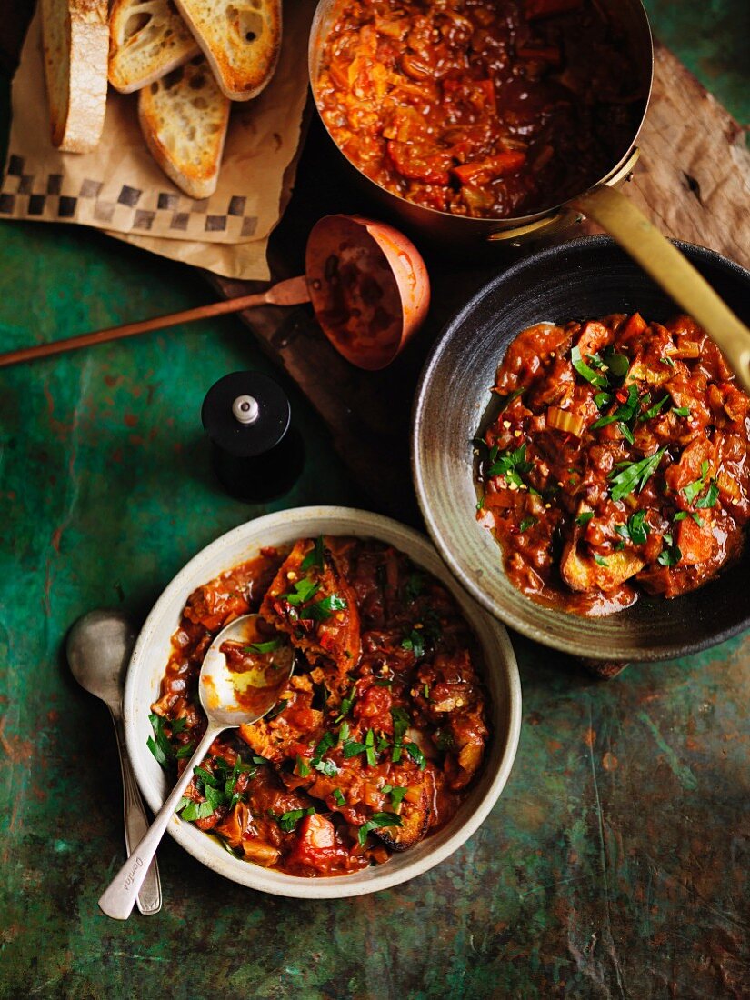 Tomaten-Brotsuppe mit Steinpilzen