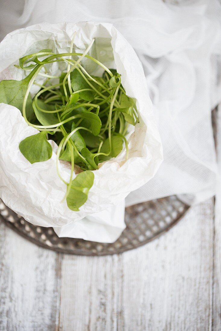 Water cress in a paper bag