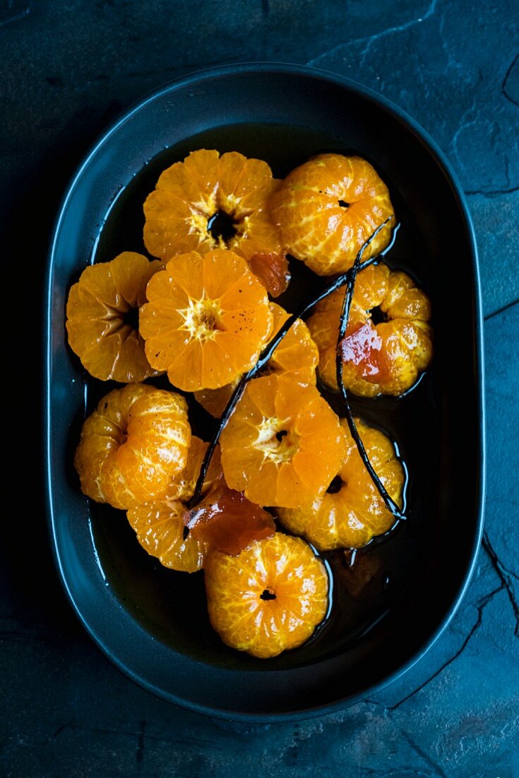 Clementines in caramel syrup with brandy and vanilla