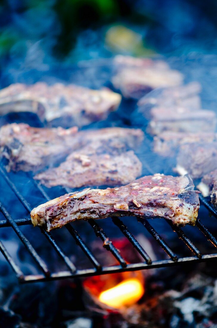 Lamb chops on a barbecue