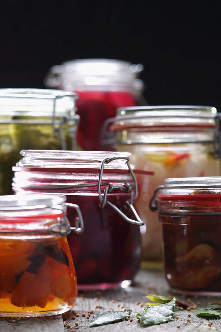 Sliced Pickles and Beets in Mason Jars