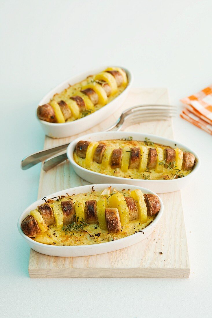 Sausage and sauerkraut gratin