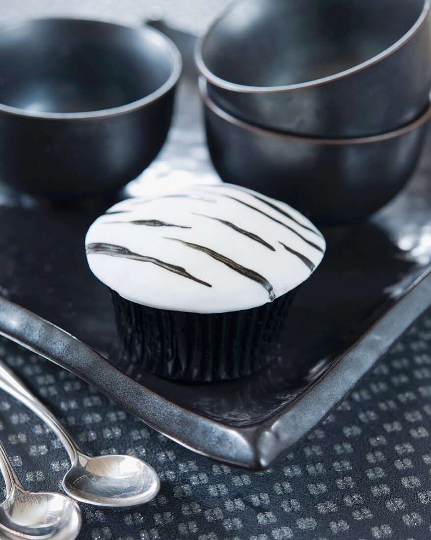 A zebra cupcake