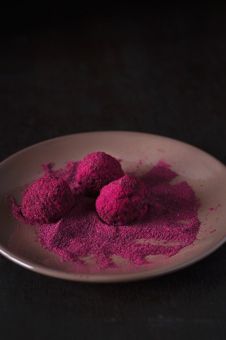 Beetroot and chocolate truffles rolled in beetroot powder