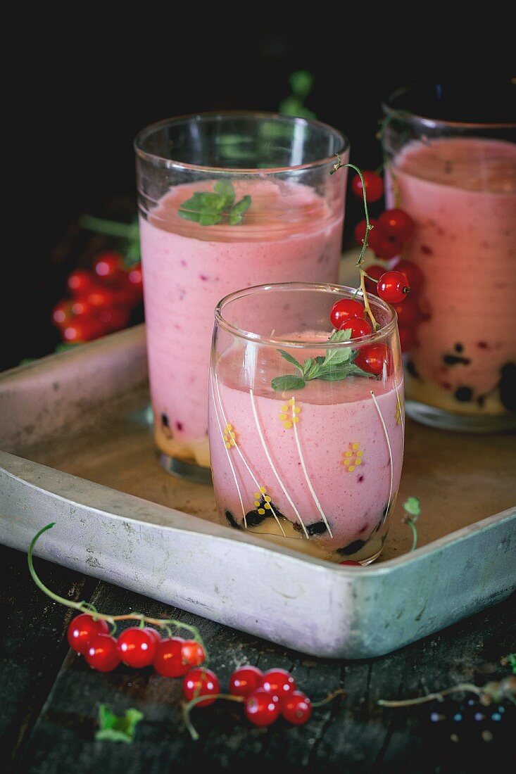 Berry dessert with redcurrants and blackcurrants