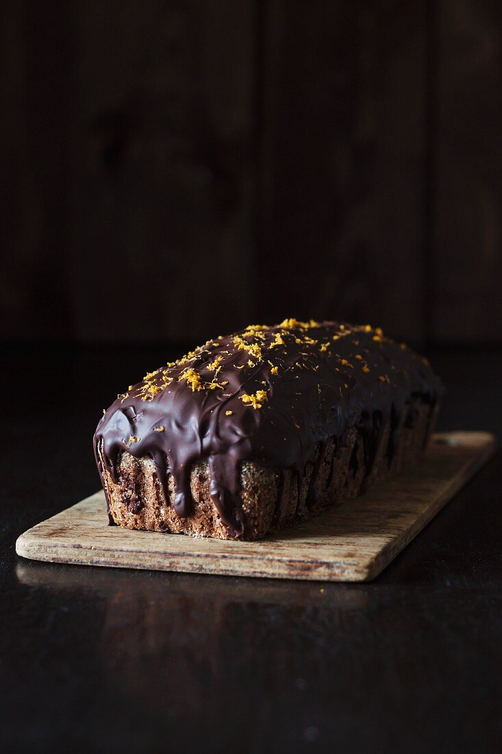 A loaf cake with gingerbread spice and chocolate glaze