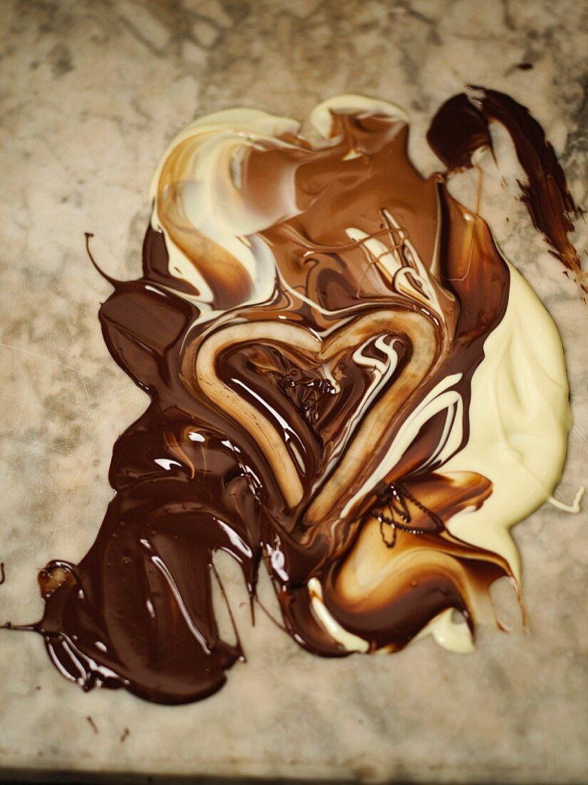 A heart in melted chocolate