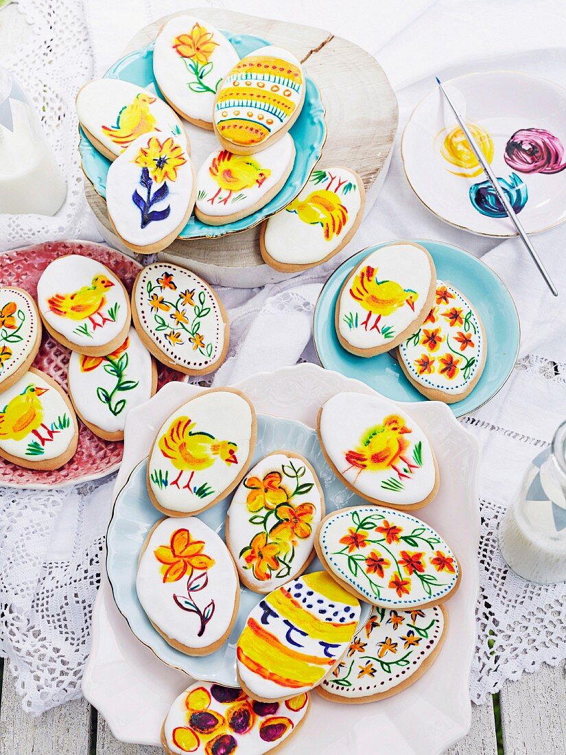 Hand-painted Easter biscuits with icing