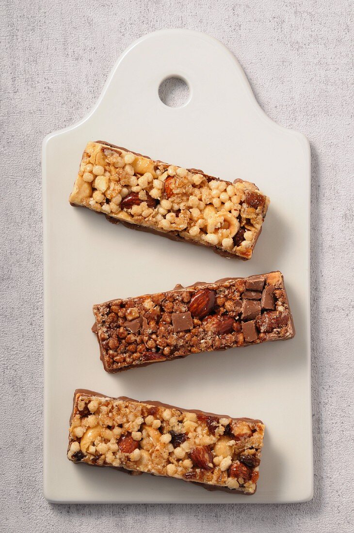 Three different muesli bars