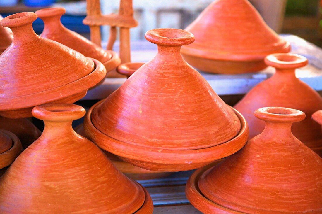 Tagines on a sales stand (Morocco, North Africa)