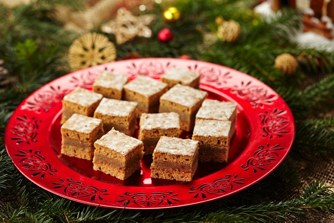 Basel Lebkuchen (spiced soft gingerbread) with a marzipan and walnut filling
