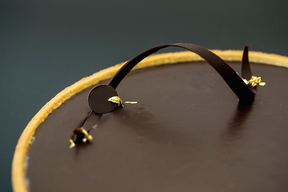 Chocolate tart with gold leaf (detail)