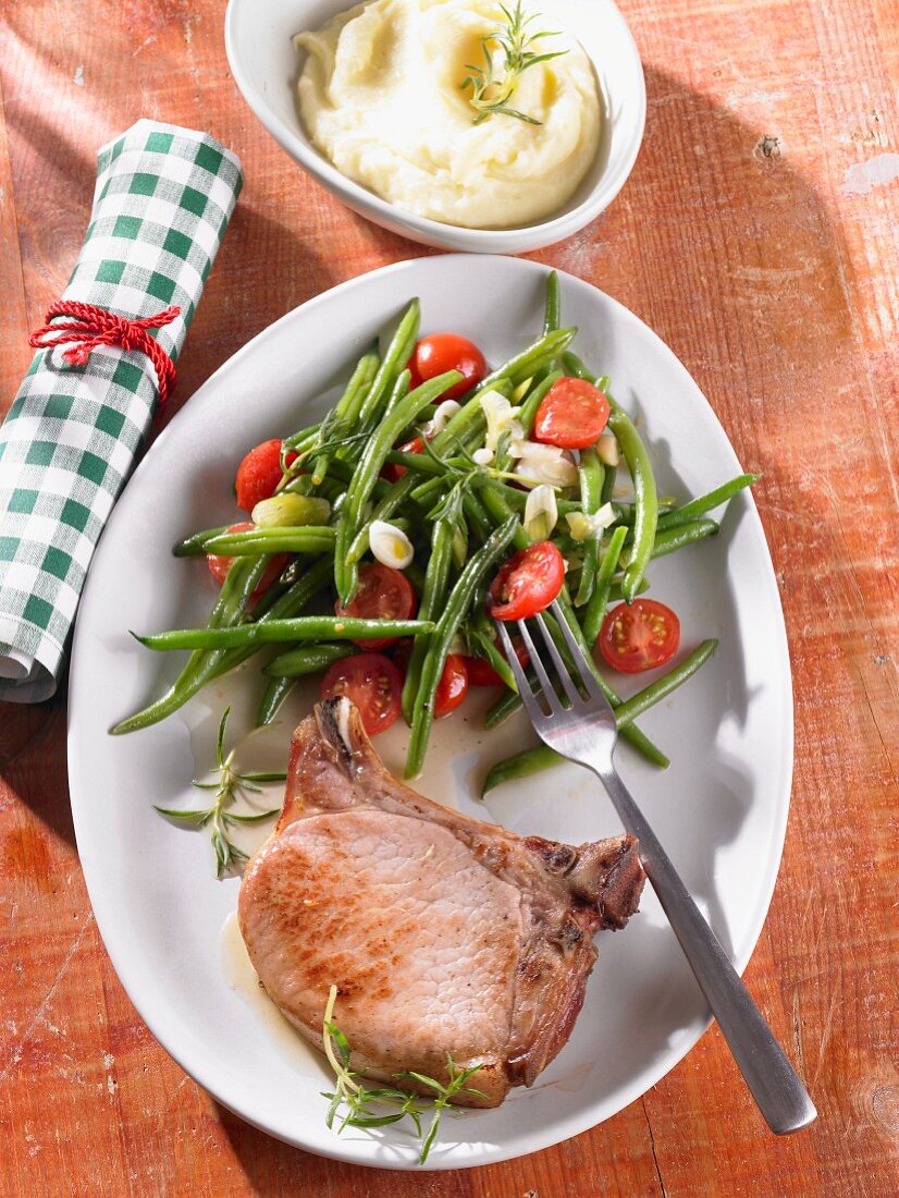 Gammon steak with the bean medley and mashed potatoes