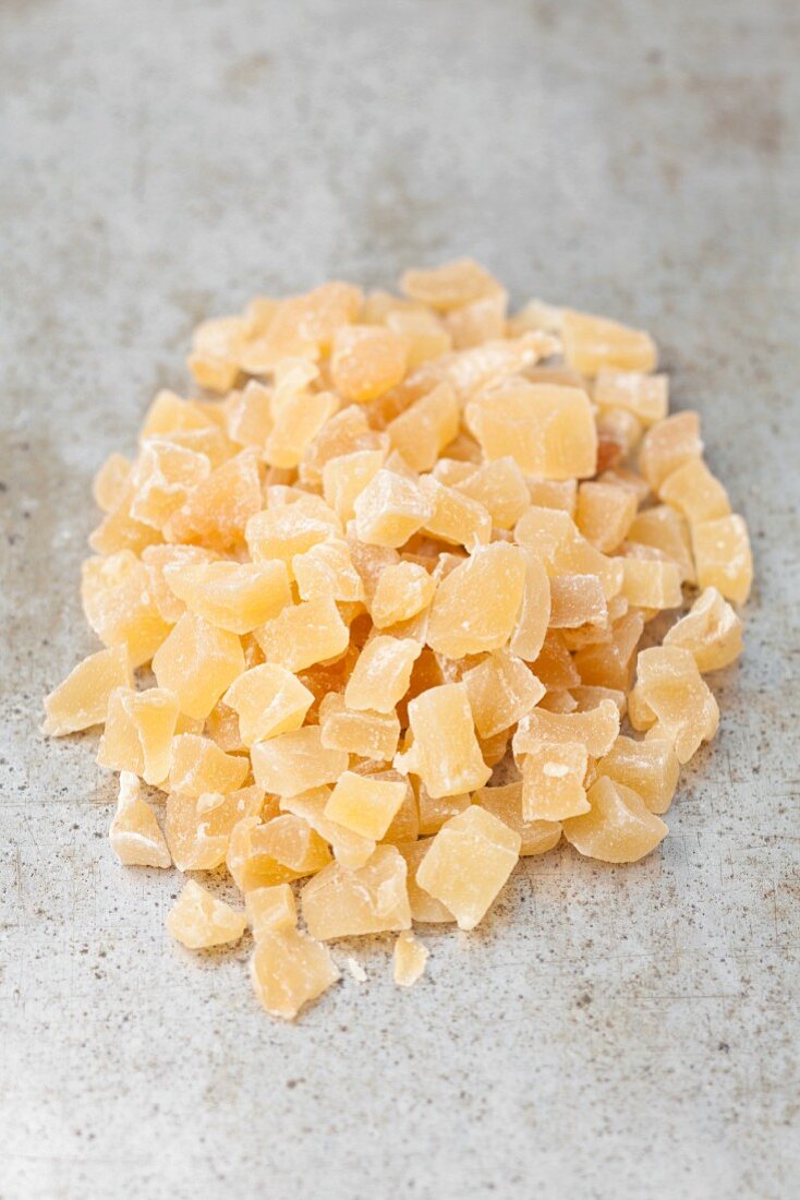 Pile of Candied Ginger on White Background