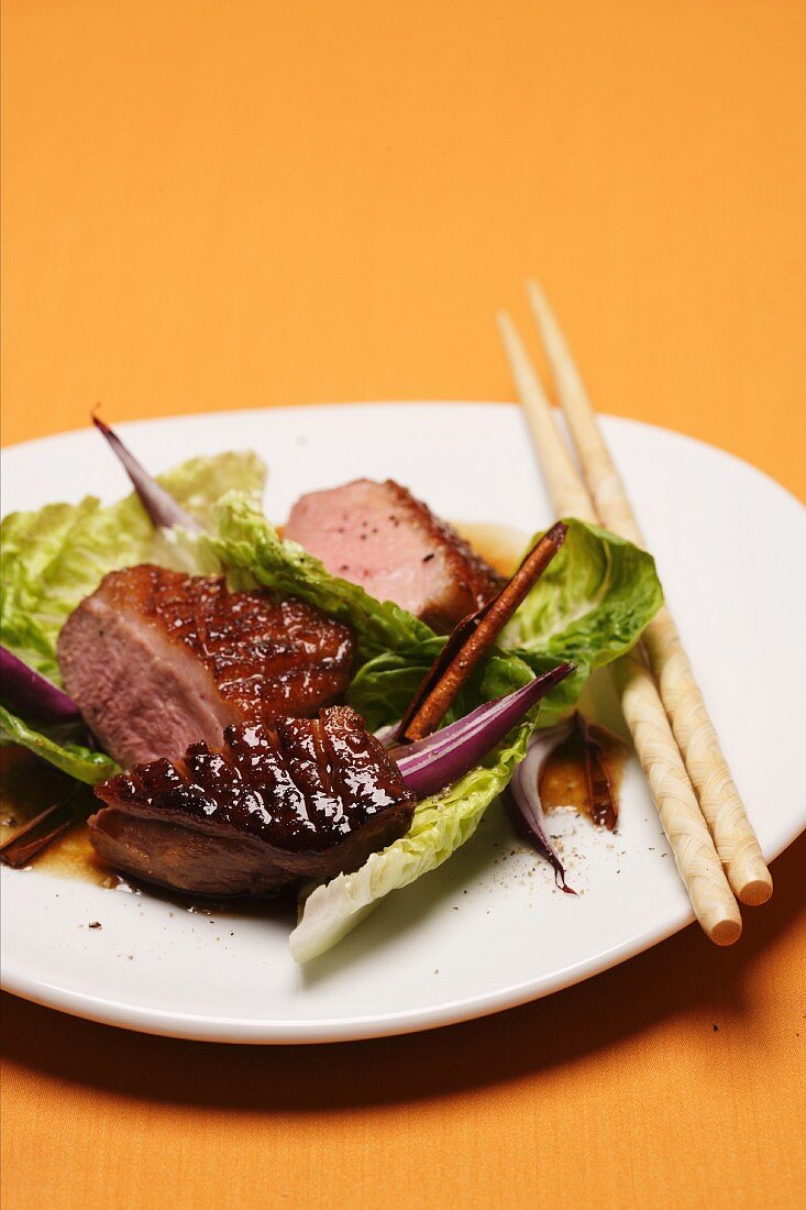 Roasted duck breast with a cinnamon sauce