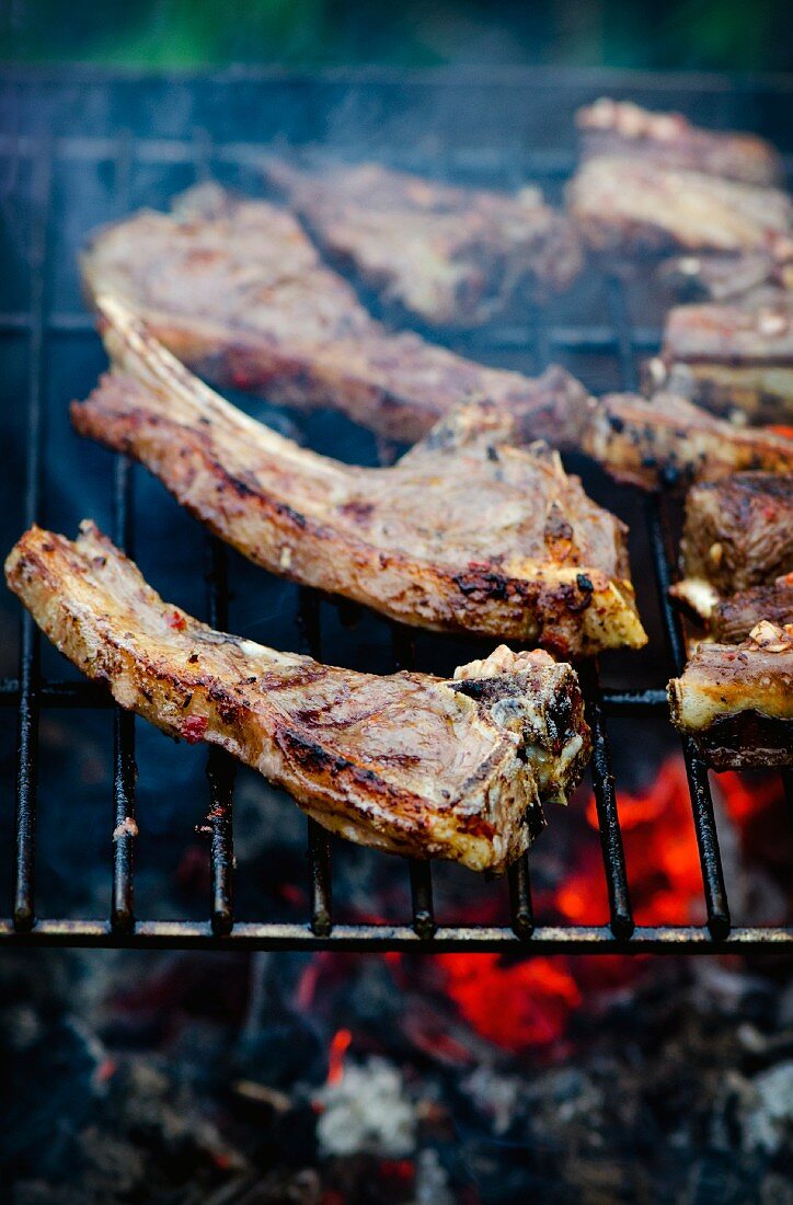 Lamb chops on a barbecue