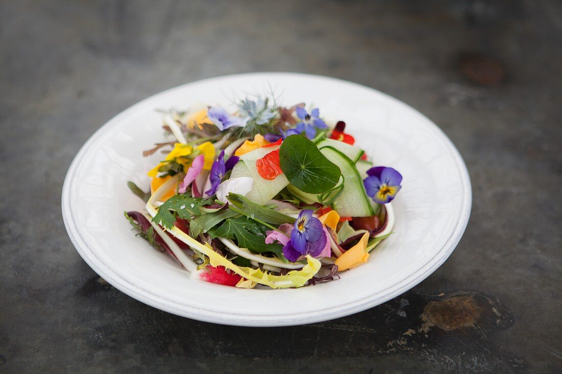 A summer edible flower salad