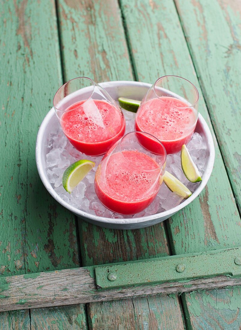 Watermelon smoothies on ice