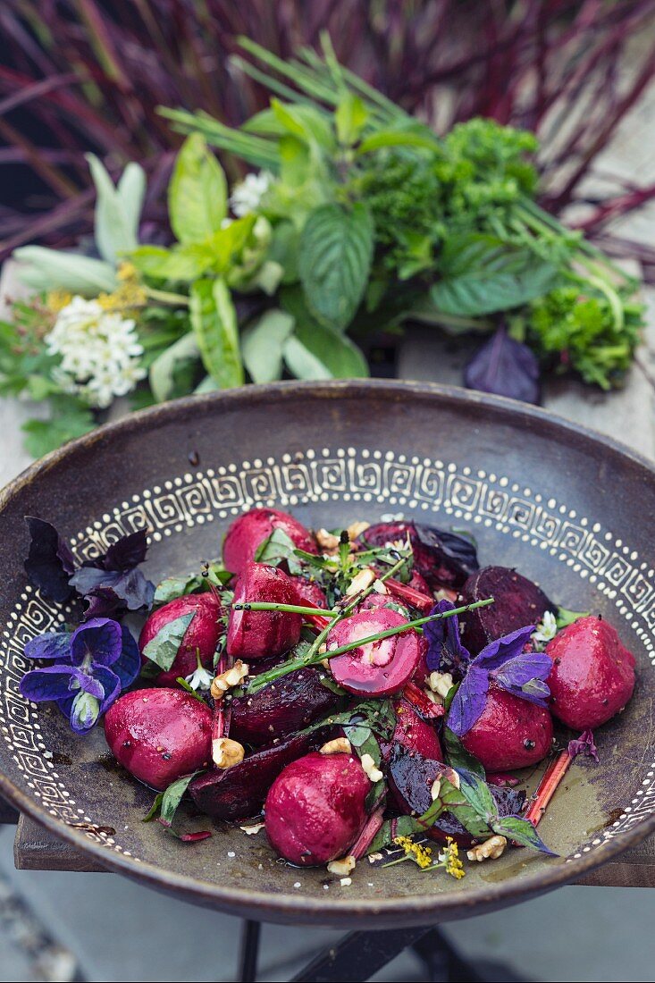 Beetroot gnocchi filled with mascarpone pony