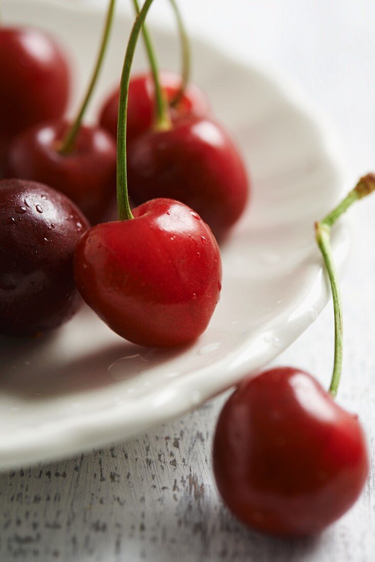 Cherries on a white plate
