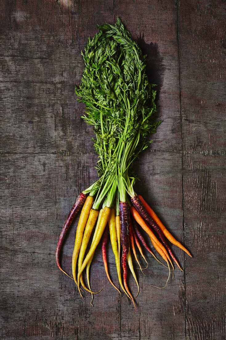 A bunch of colourful carrots