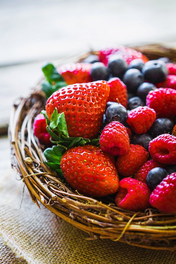 Fresh berries in a wicker basket
