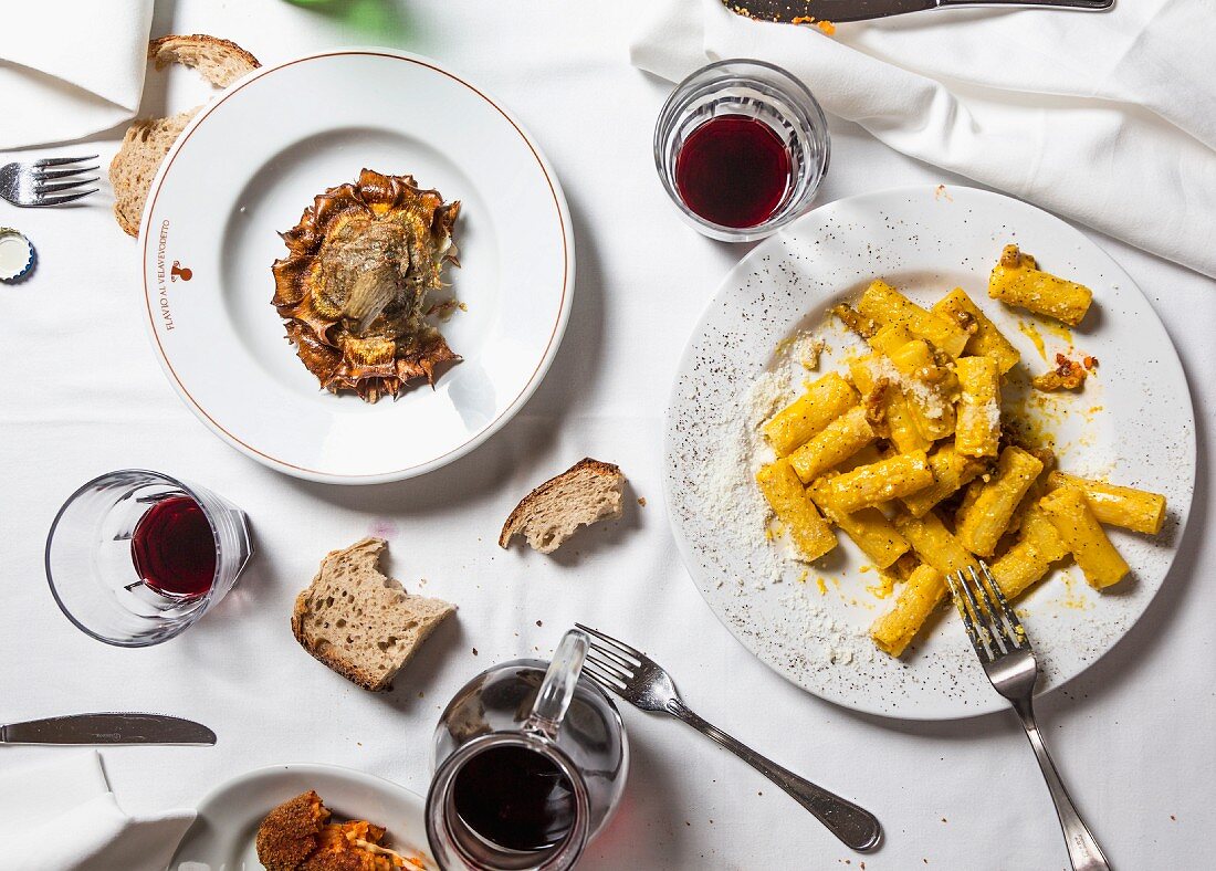 Rigatoni alla carbonara, typical pasta dish from Rome