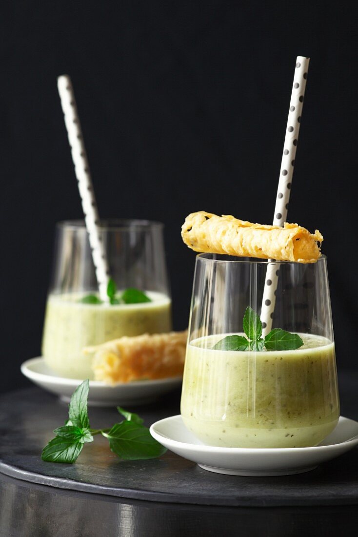 Cream of courgette soup with Parmesan wafers