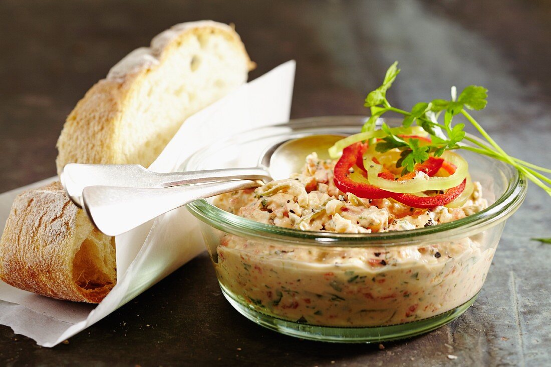 A pepper and sheep's cheese dip with white bread