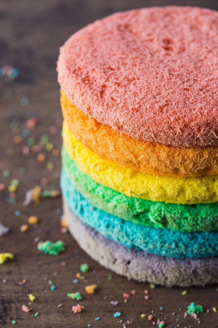 Colourful sponge cake layers