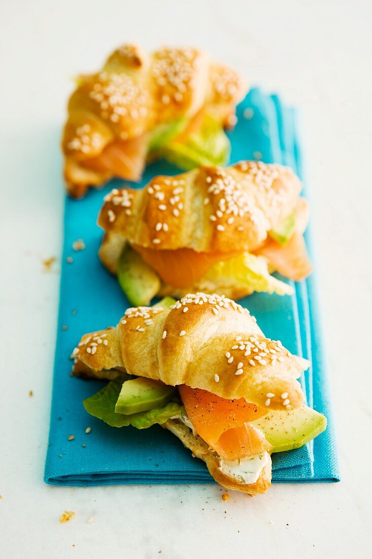 Croissants with salmon and avocado