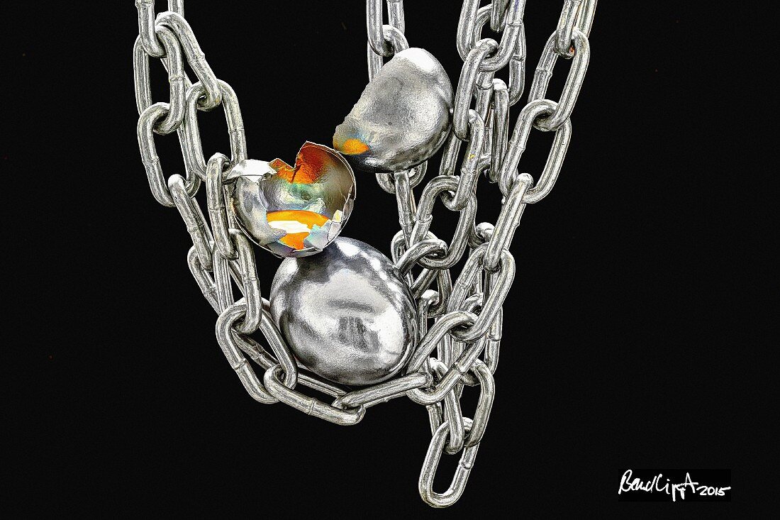 Silver eggs with a chain
