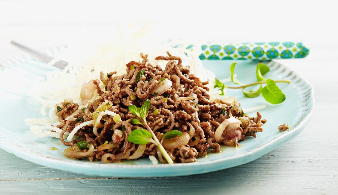 Fried minced beef and onion salad