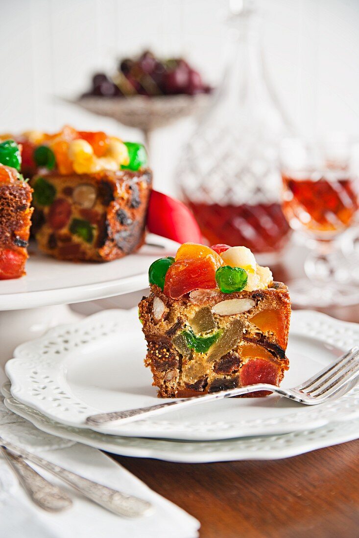 Glazed fruit Christmas cake with cherries and sherry