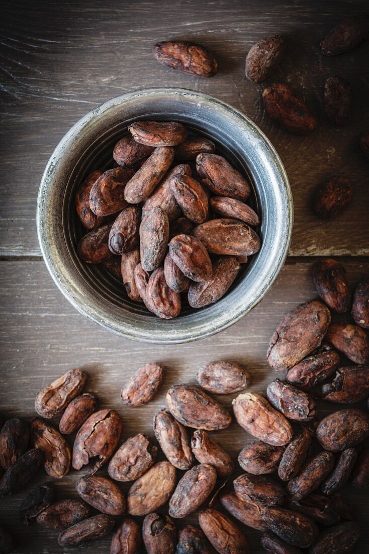 Rohe Kakaobohnen (Draufsicht)