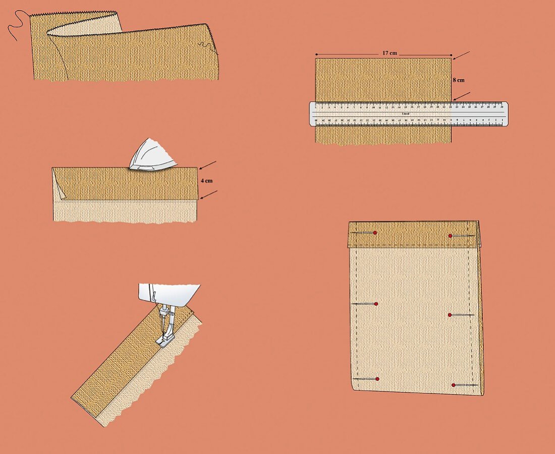 Sewing instructions for making hessian bag (illustration)