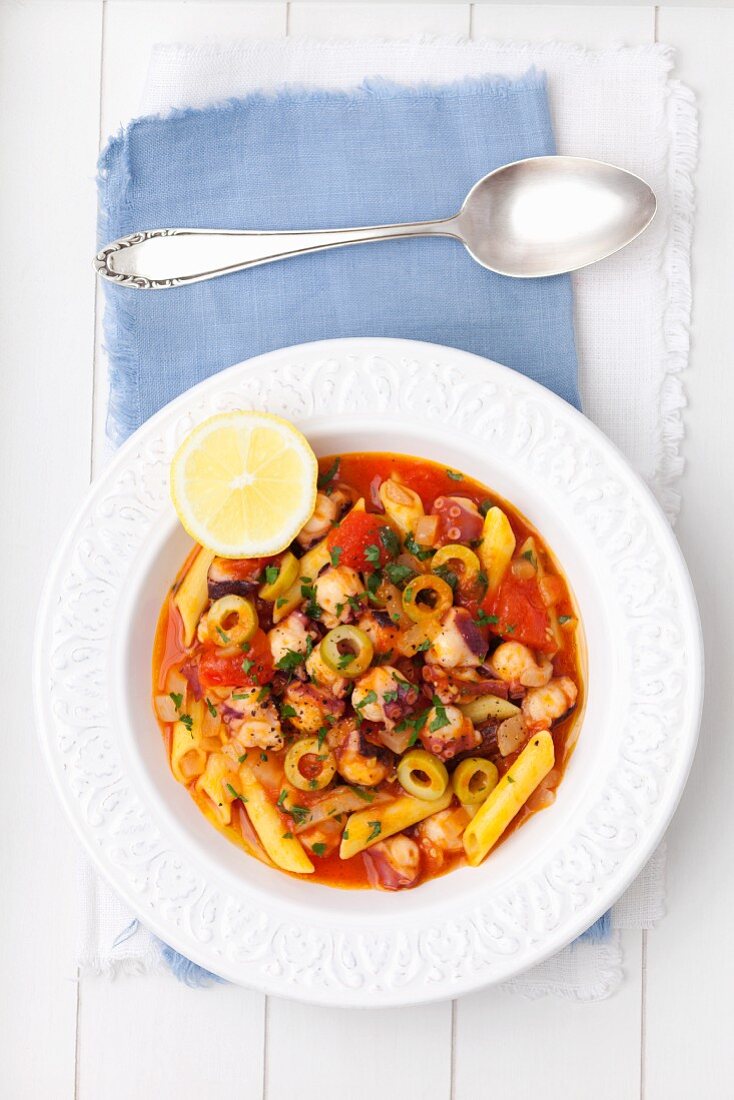 Octopus goulash with pasta and olives (Greece)