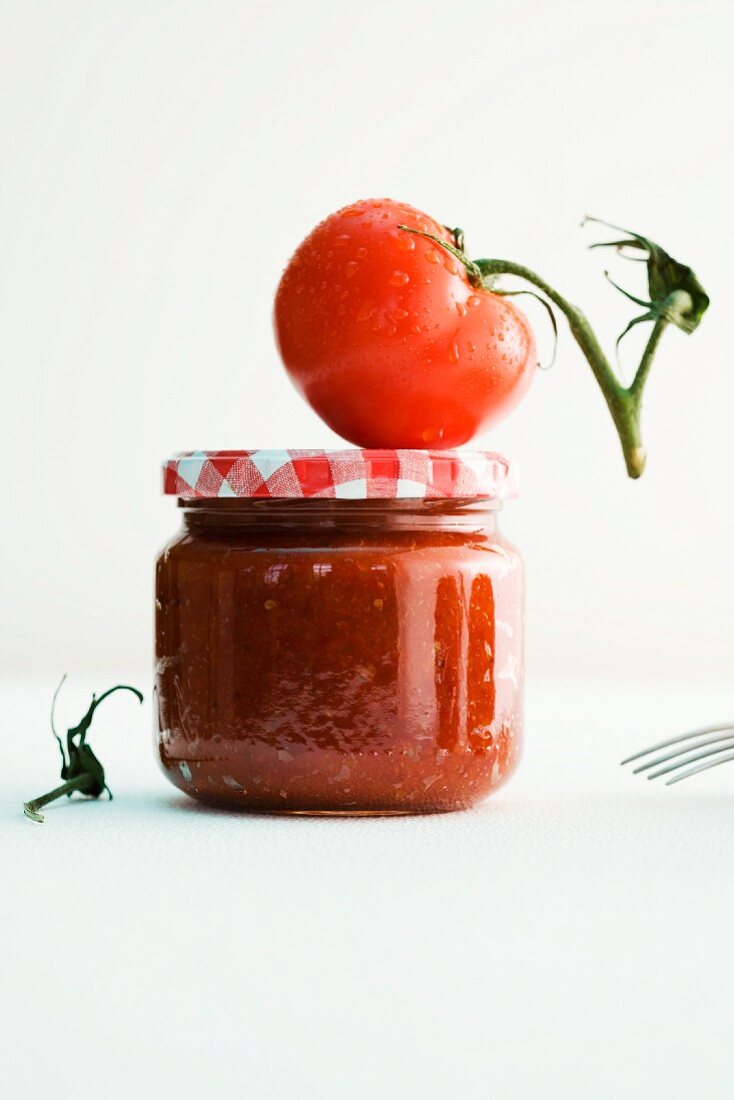 A jar of tomato chutney