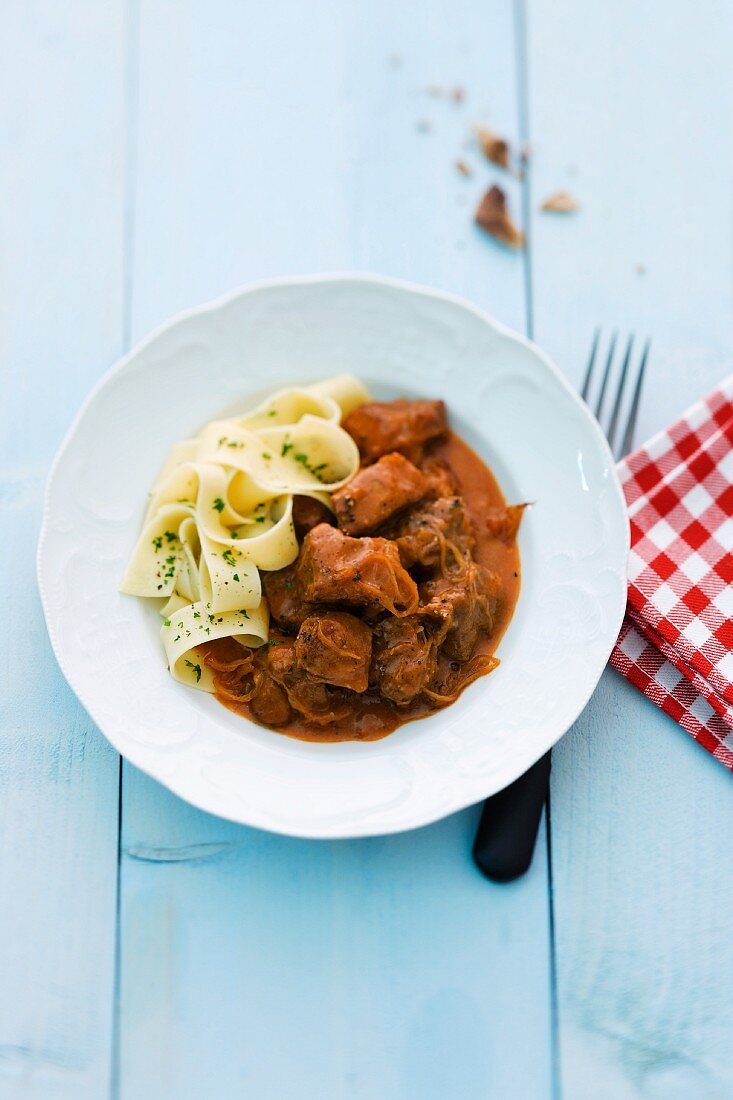 Szeged goulash with tagliatelle