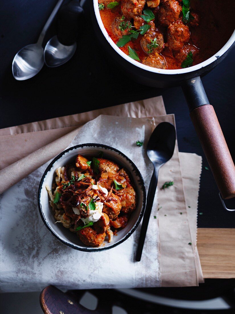 Paprika beef meatballs with sour cream