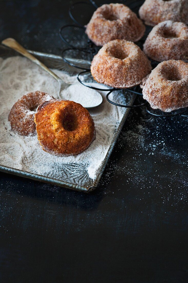 Mini Bundt cakes with maple syrup, apple and cinnamon sugar